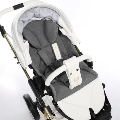 Junama Handcraft Diamond Pram – 2 in 1 Luxury White & Gold Travel System Junama