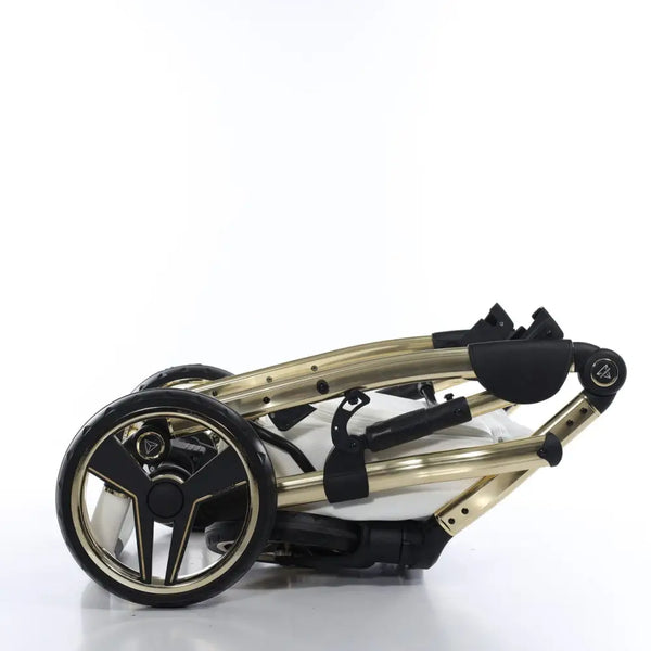 Junama Handcraft Diamond Pram – 2 in 1 Luxury White & Gold Travel System Junama