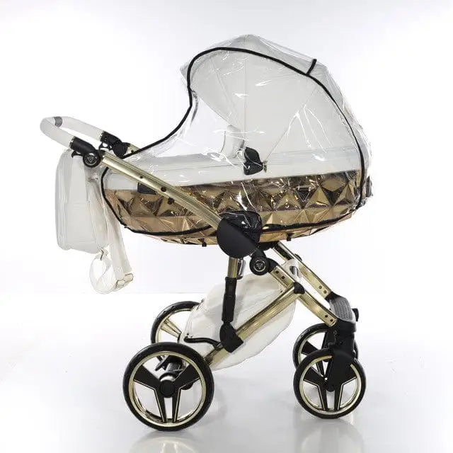 Junama Handcraft Diamond Pram – 2 in 1 Luxury White & Gold Travel System Junama