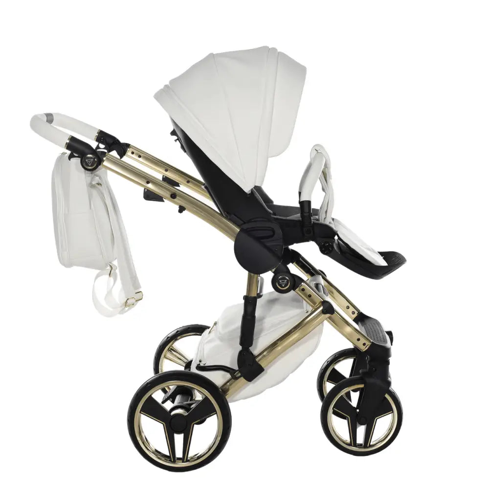 Junama Handcraft Diamond Pram – 2 in 1 Luxury White & Gold Travel System Junama