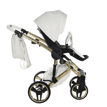 Junama Handcraft Diamond Pram – 2 in 1 Luxury White & Gold Travel System Junama