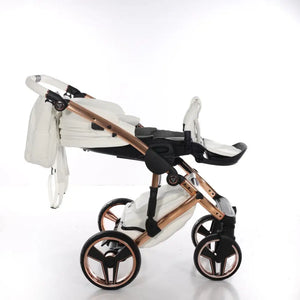 Junama Handcraft Diamond Pram – 2 in 1 Luxury White & Rose Gold Travel System Junama