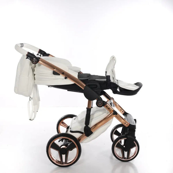 Junama Handcraft Diamond Pram – 2 in 1 Luxury White & Rose Gold Travel System Junama