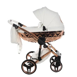 Junama Handcraft Diamond Pram – 2 in 1 Luxury White & Rose Gold Travel System Junama
