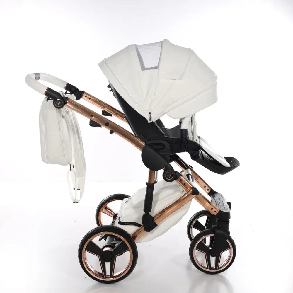 Junama Handcraft Diamond Pram – 2 in 1 Luxury White & Rose Gold Travel System Junama