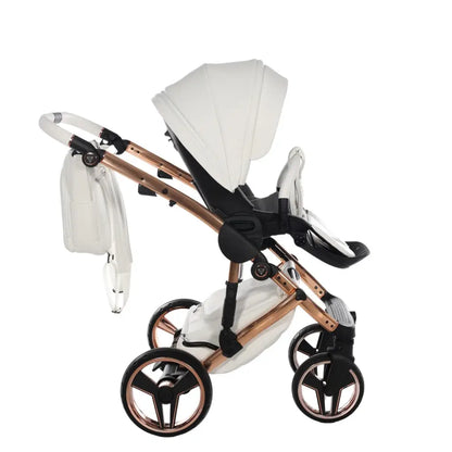 Junama Handcraft Diamond Pram – 2 in 1 Luxury White & Rose Gold Travel System Junama