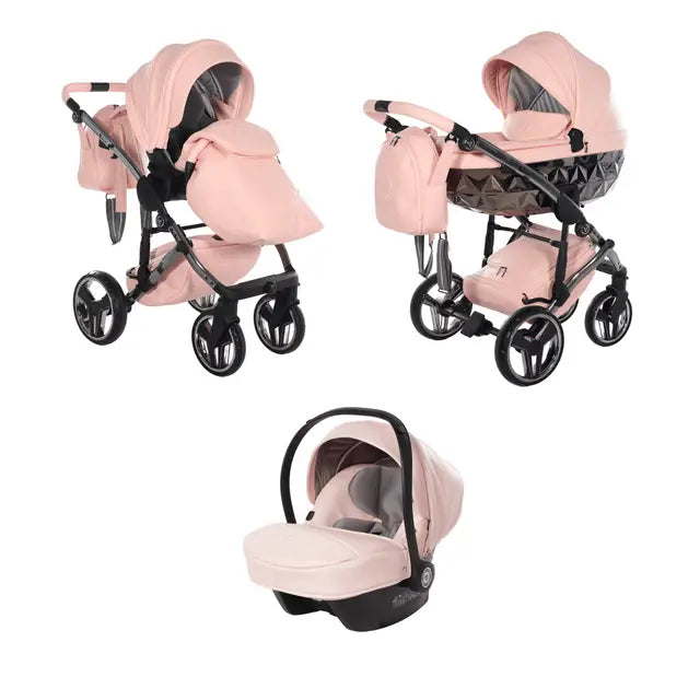 Junama Handcraft Diamond Pram – 3 in 1 Luxury Apricot Travel System Junama