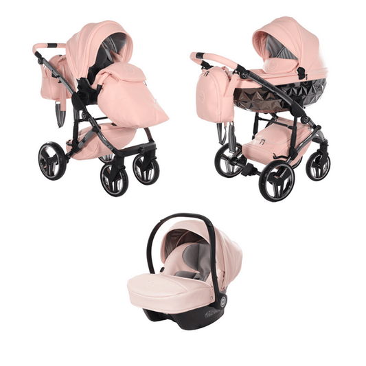 Junama Handcraft Diamond Pram – 3 in 1 Luxury Apricot Travel System Junama