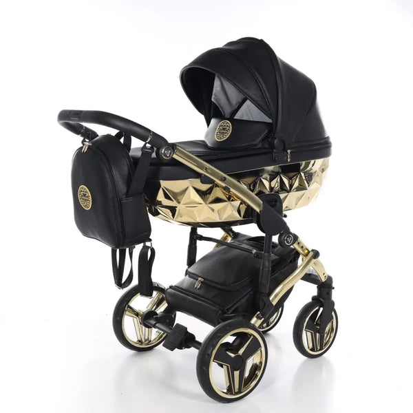 Junama Handcraft Diamond Pram – 3 in 1 Luxury Black & Gold Travel System Junama