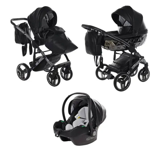 Junama Handcraft Diamond Pram – 3 in 1 Luxury Black Travel System Junama