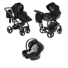 Junama Handcraft Diamond Pram – 3 in 1 Luxury Black Travel System
