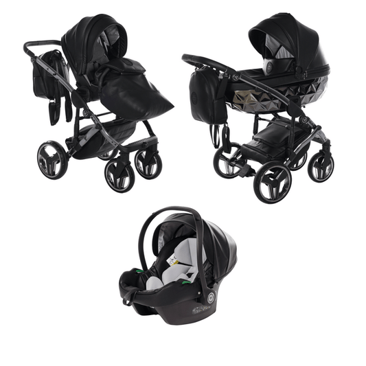 Junama Handcraft Diamond Pram – 3 in 1 Luxury Black Travel System Junama