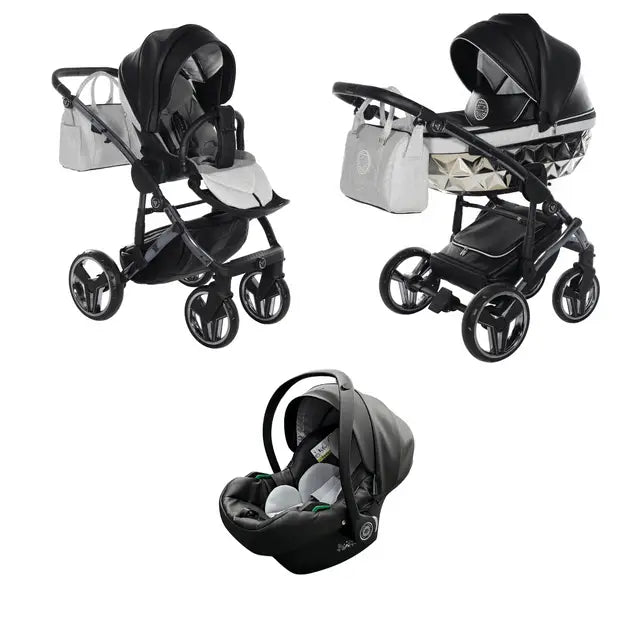 Junama Handcraft Diamond Pram – 3 in 1 Luxury Glitter Black Travel System Junama