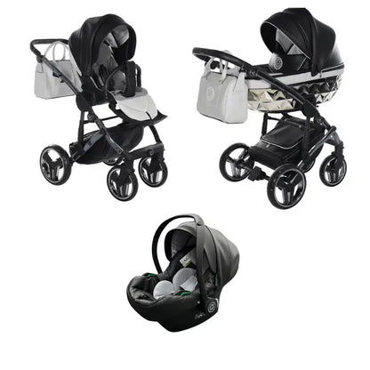 Junama Handcraft Diamond Pram – 3 in 1 Luxury Glitter Black Travel System Junama