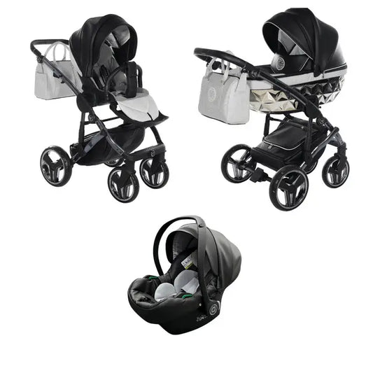 Junama Handcraft Diamond Pram – 3 in 1 Luxury Glitter Black Travel System Junama