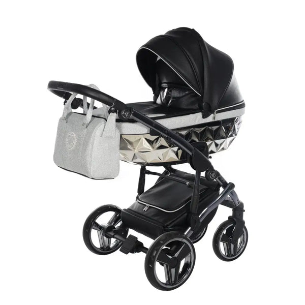 Junama Handcraft Diamond Pram – 3 in 1 Luxury Glitter Black Travel System Junama