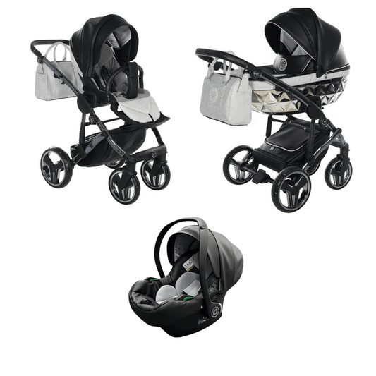 Junama Handcraft Diamond Pram – 3 in 1 Luxury Glitter Black Travel System Junama