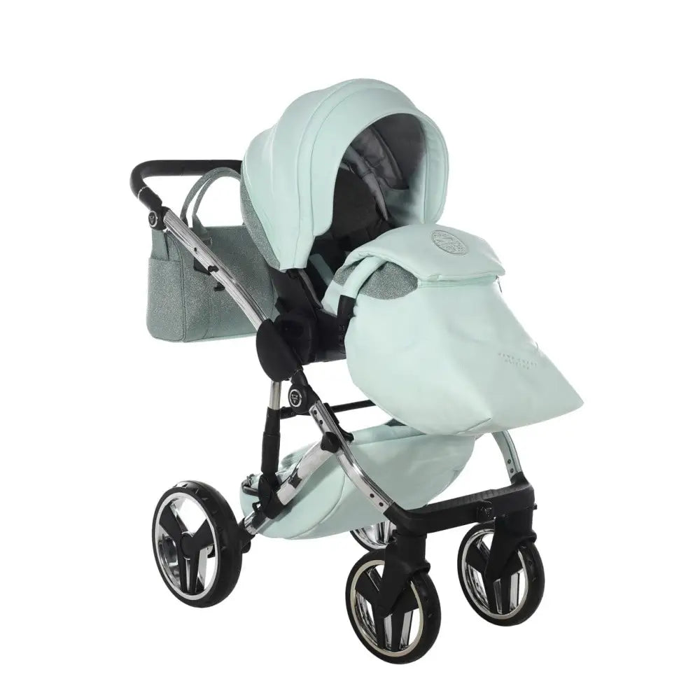 Junama Handcraft Diamond Pram – 3 in 1 Luxury Glitter Mint Travel System Junama