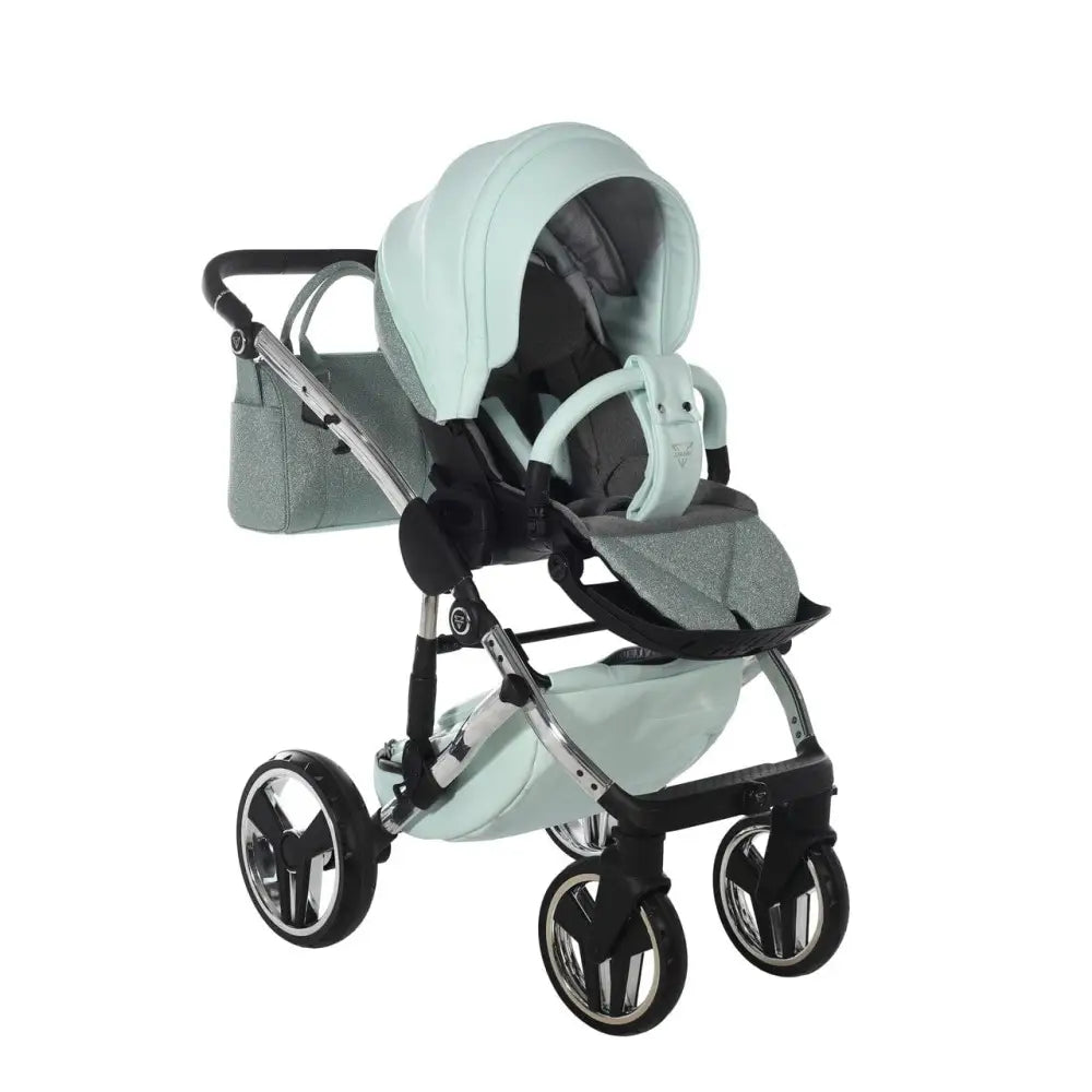 Junama Handcraft Diamond Pram – 3 in 1 Luxury Glitter Mint Travel System Junama
