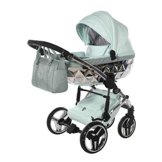 Junama Handcraft Diamond Pram – 3 in 1 Luxury Glitter Mint Travel System Junama