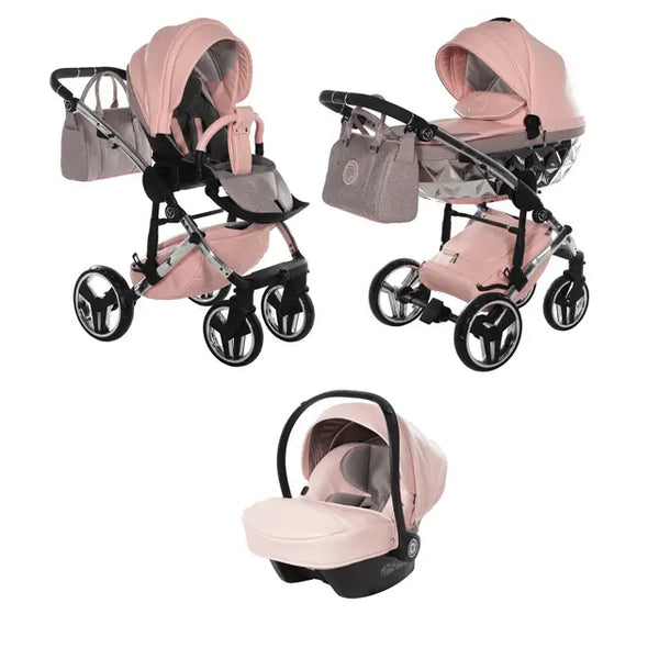 Junama Handcraft Diamond Pram – 3 in 1 Luxury Glitter Pink Travel System Junama