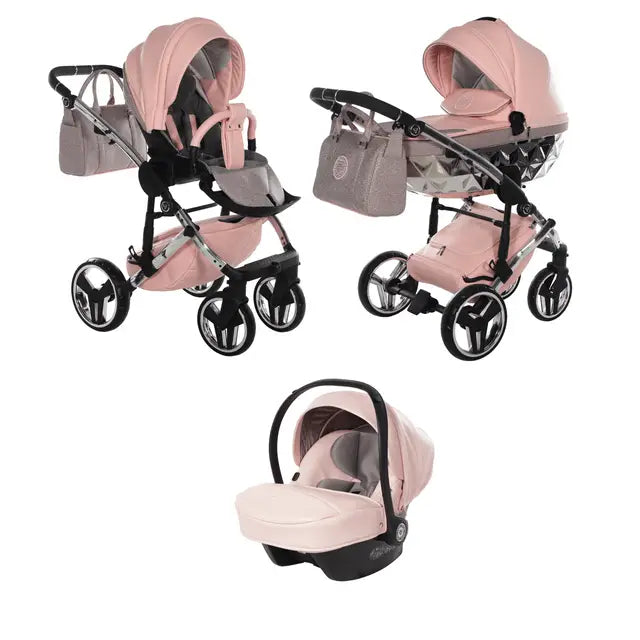 Junama Handcraft Diamond Pram – 3 in 1 Luxury Glitter Pink Travel System Junama