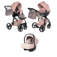 Junama Handcraft Diamond Pram – 3 in 1 Luxury Glitter Pink Travel System