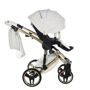 Junama Handcraft Diamond Pram – 3 in 1 Luxury White & Gold Travel System Junama