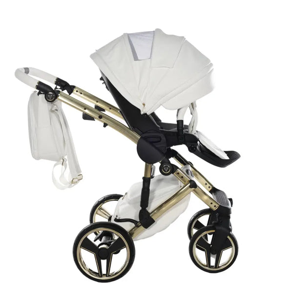 Junama Handcraft Diamond Pram – 3 in 1 Luxury White & Gold Travel System Junama