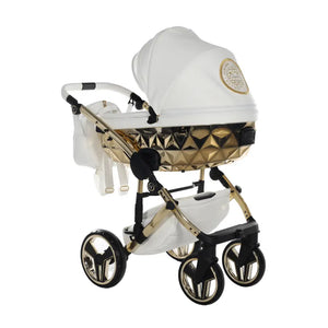 Junama Handcraft Diamond Pram – 3 in 1 Luxury White & Gold Travel System Junama