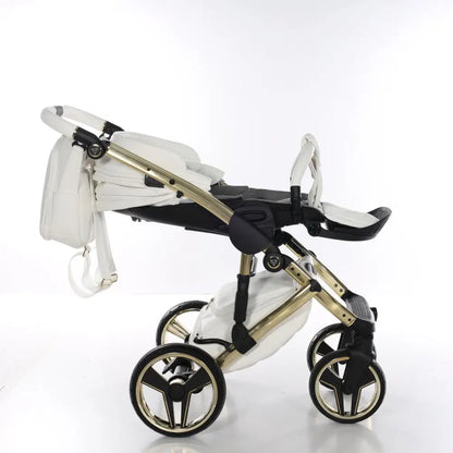 Junama Handcraft Diamond Pram – 3 in 1 Luxury White & Gold Travel System Junama