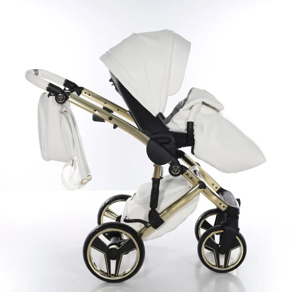 Junama Handcraft Diamond Pram – 3 in 1 Luxury White & Gold Travel System Junama