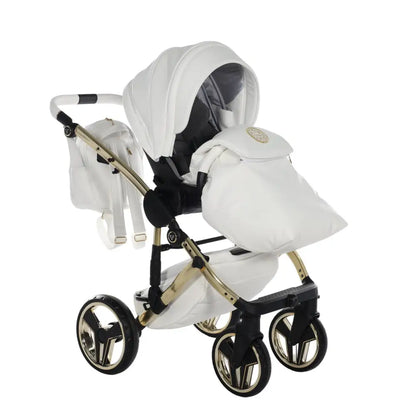 Junama Handcraft Diamond Pram – 3 in 1 Luxury White & Gold Travel System Junama