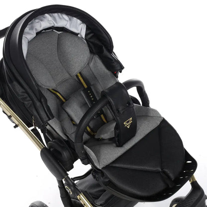 Junama Handcraft Diamond Pram With Isofix – 3 in 1 Luxury Black & Gold Travel System Junama