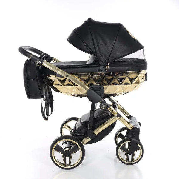 Junama Handcraft Diamond Pram With Isofix – 3 in 1 Luxury Black & Gold Travel System Junama