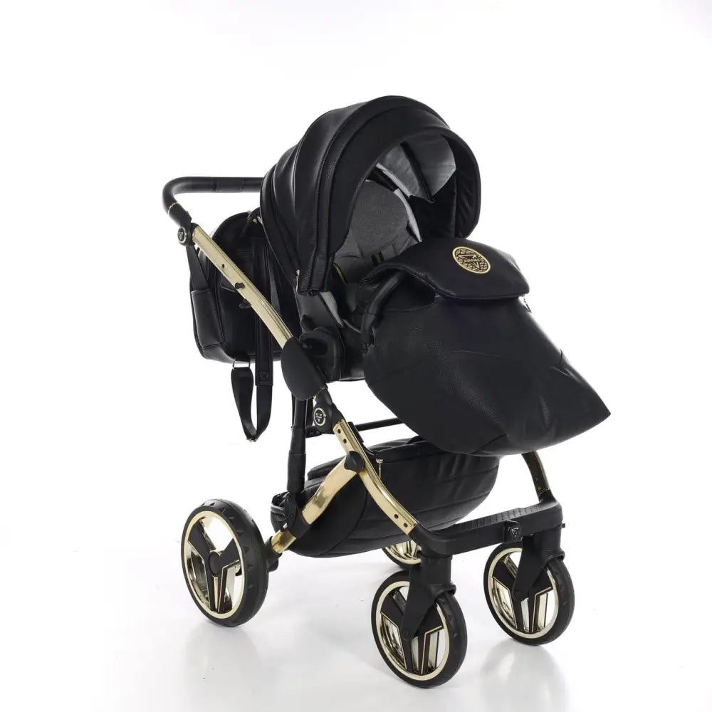 Junama Handcraft Diamond Pram With Isofix – 3 in 1 Luxury Black & Gold Travel System Junama