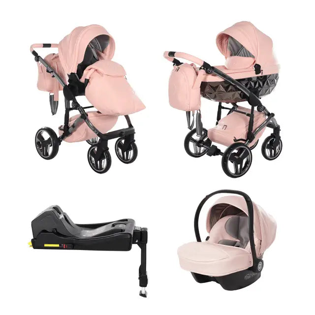 Junama Handcraft Diamond Pram With Isofix – 4 in 1 Luxury Apricot Travel System Junama