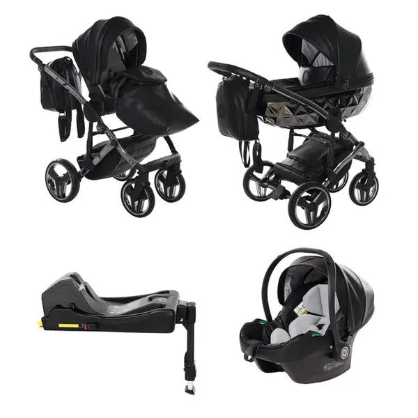 Junama Handcraft Diamond Pram With Isofix – 4 in 1 Luxury Black Travel System Junama