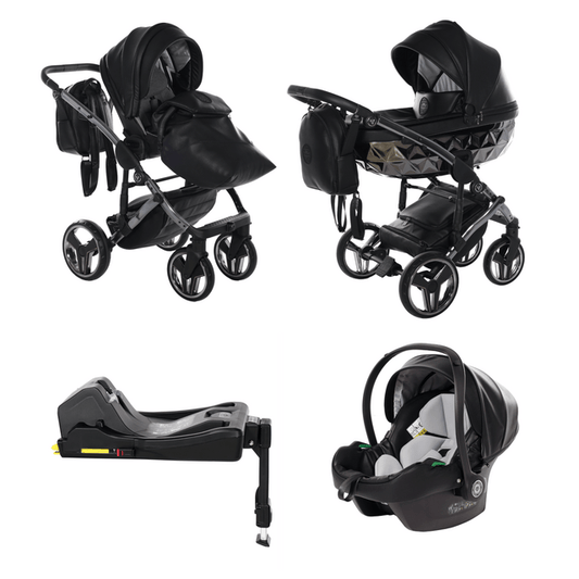 Junama Handcraft Diamond Pram With Isofix – 4 in 1 Luxury Black Travel System Junama