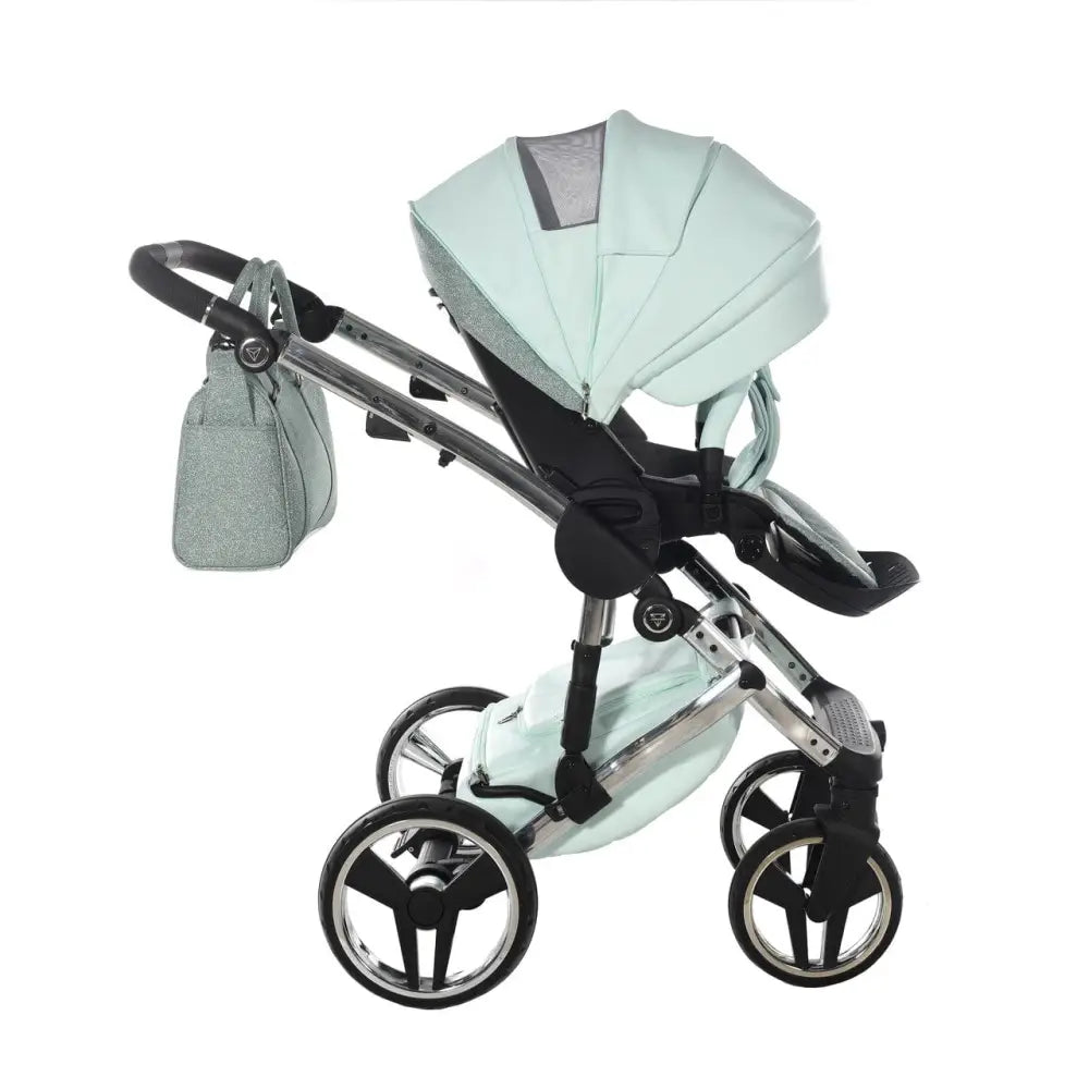Junama Handcraft Diamond Pram With Isofix – 4 in 1 Luxury Glitter Mint Travel System Junama