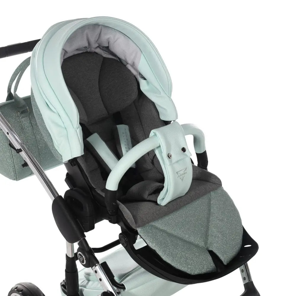 Junama Handcraft Diamond Pram With Isofix – 4 in 1 Luxury Glitter Mint Travel System Junama