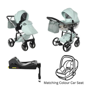 Junama Handcraft Diamond Pram With Isofix – 4 in 1 Luxury Glitter Mint Travel System Junama