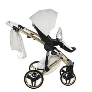 Junama Handcraft Diamond Pram With Isofix – 4 in 1 Luxury White & Gold Travel System Junama