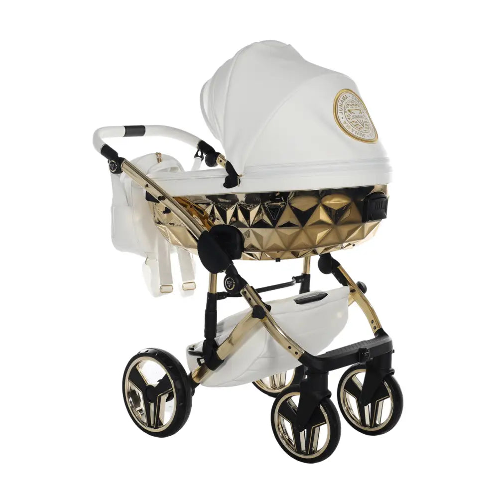 Junama Handcraft Diamond Pram With Isofix – 4 in 1 Luxury White & Gold Travel System Junama