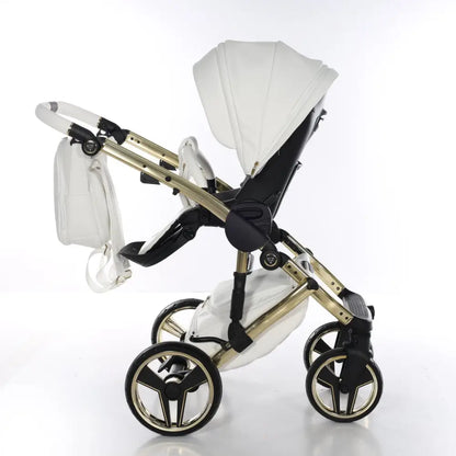 Junama Handcraft Diamond Pram With Isofix – 4 in 1 Luxury White & Gold Travel System Junama