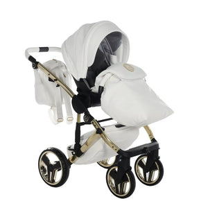Junama Handcraft Diamond Pram With Isofix – 4 in 1 Luxury White & Gold Travel System Junama