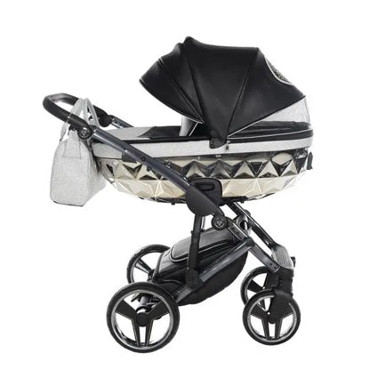 Junama Handcraft Diamond Pram With Isofix Base – 4 in 1 Luxury Glitter Black Travel System Junama