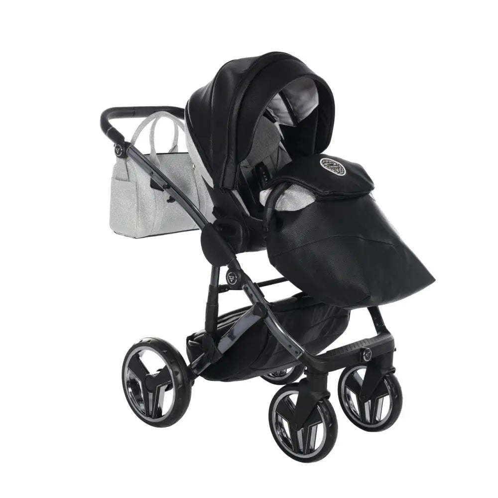 Junama Handcraft Diamond Pram With Isofix Base – 4 in 1 Luxury Glitter Black Travel System Junama