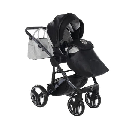 Junama Handcraft Diamond Pram With Isofix Base – 4 in 1 Luxury Glitter Black Travel System Junama