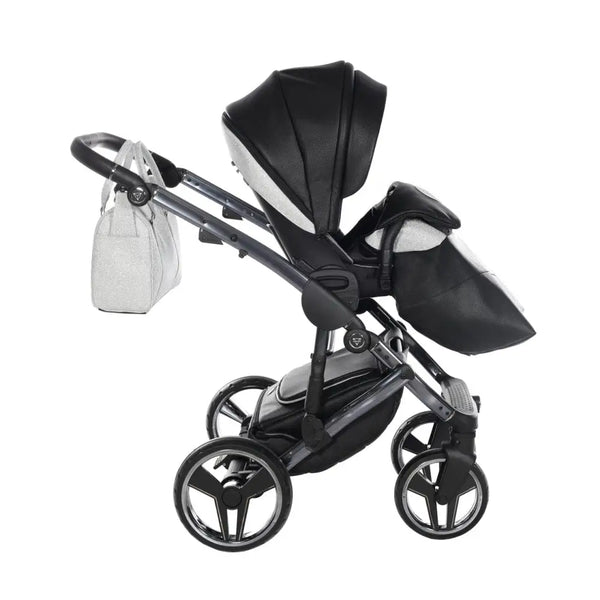 Junama Handcraft Diamond Pram With Isofix Base – 4 in 1 Luxury Glitter Black Travel System Junama